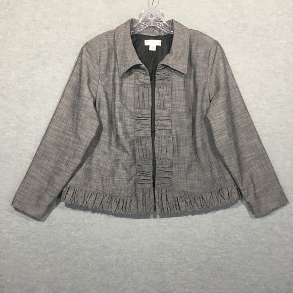 CJ Banks Jackets & Blazers - CJ Banks X 14W Short Gray Ruched Blazer Jacket Pleated Shoulder Pads Open Lined